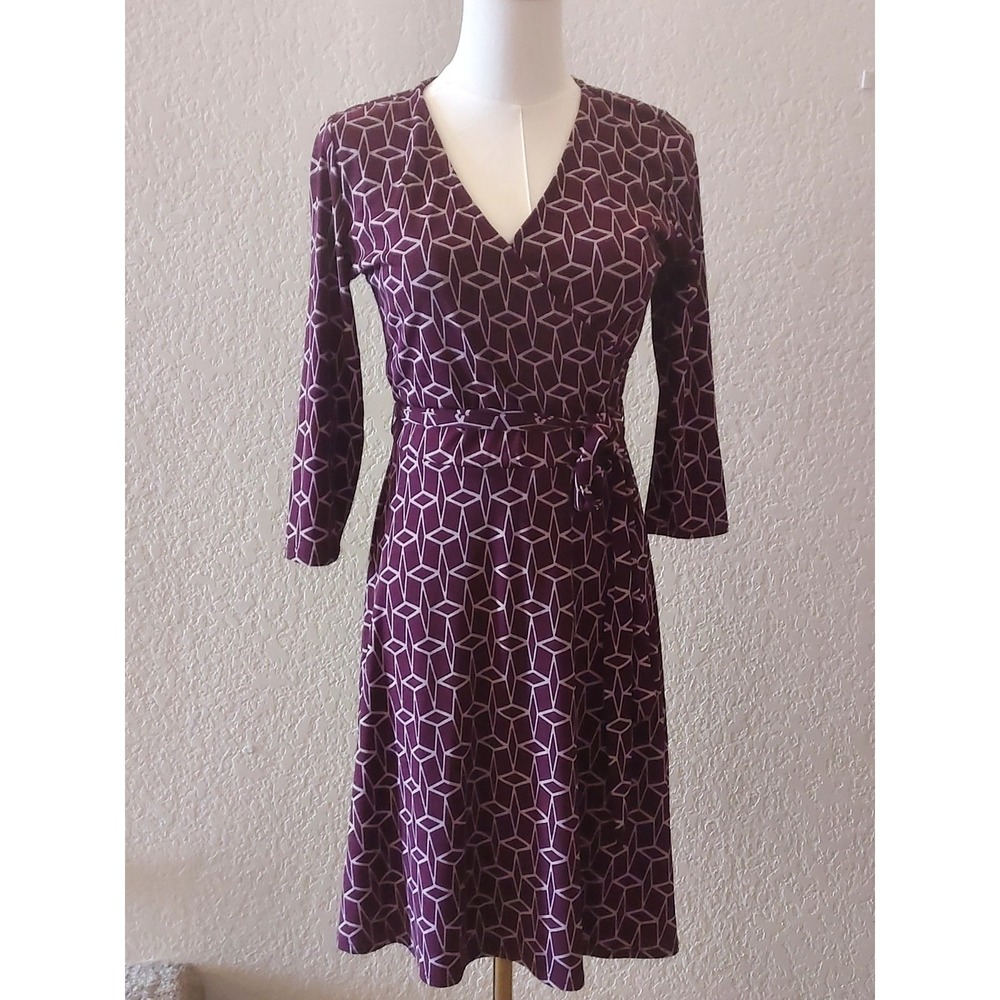 41 Hawthorn Stitch Fix Renesme Burgundy Geometric Faux Wrap Dress Women's Small